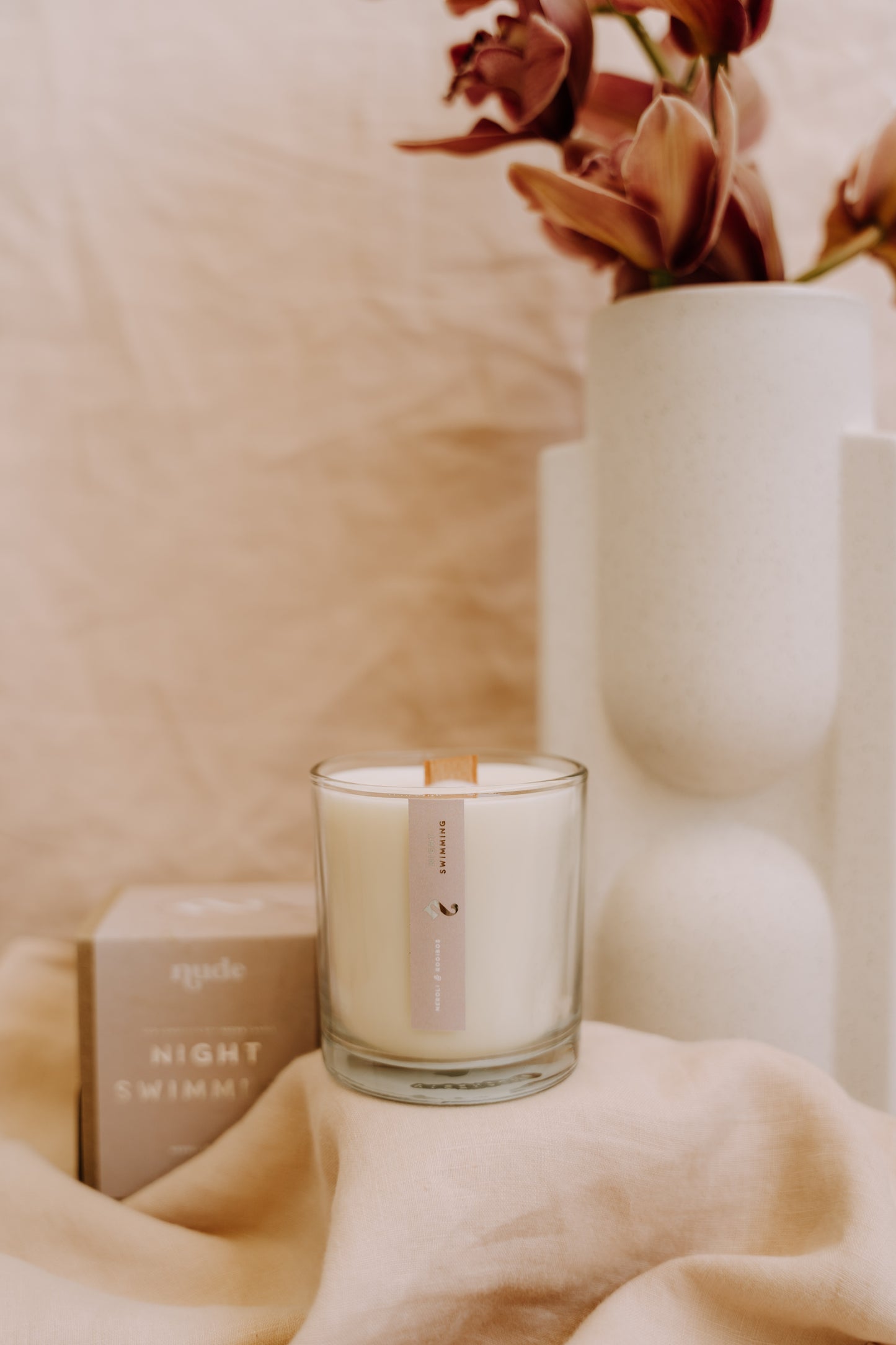 Night Swimming Glass Wood Wick Candle